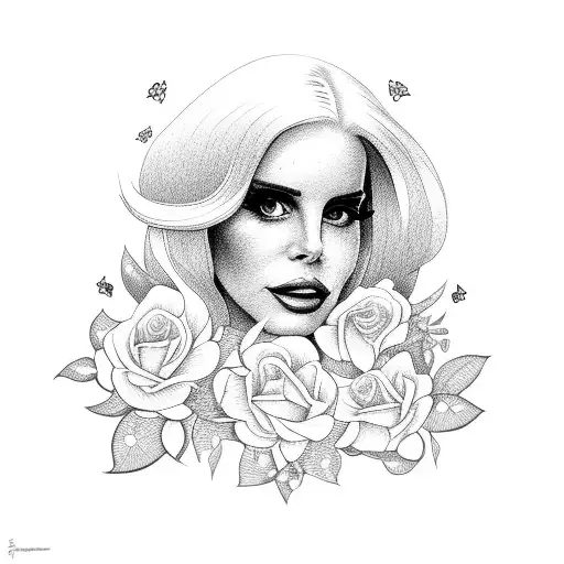 A Portrait Of Lana Del Rey Surrounded By Blooming Roses