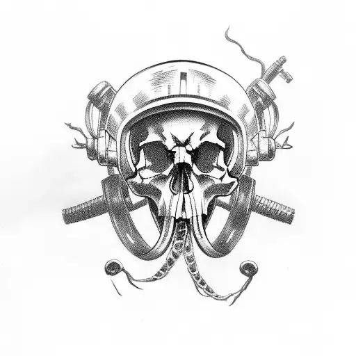 A Skull With Helmet Holding Onto Motorcycle Handlebars