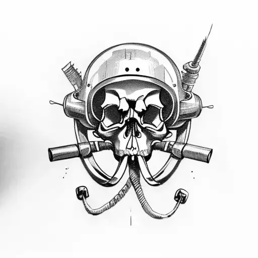 A Skull With Helmet Holding Onto Motorcycle Handlebars
