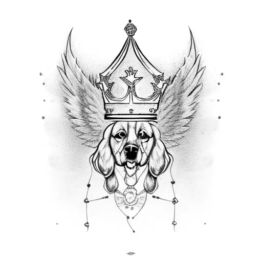 Dog Outline With A Crown And Wings