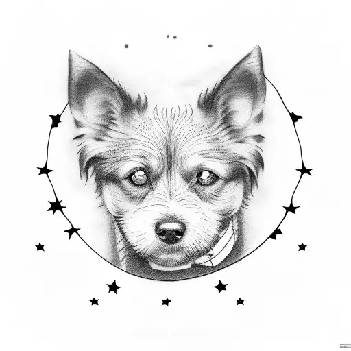 Black Dog With White Star On Chest And A Panty On A Washing Line Behind It