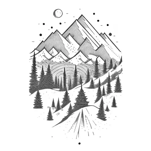 A Mountain Landscape With A Beer Bottle And A Dog Silhouette