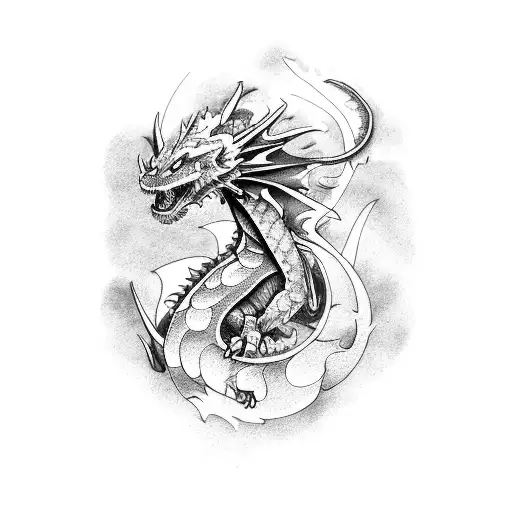 An Aggresive Dragon From Arm To Chest