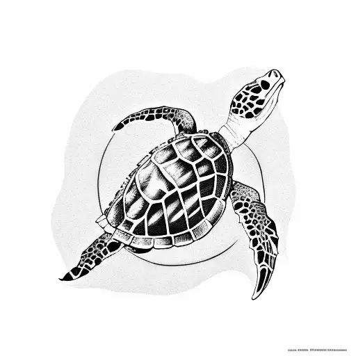 Sea Turtle On A Sunflower In The Ocean