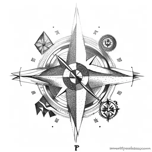 Compass With Mountain And Forest