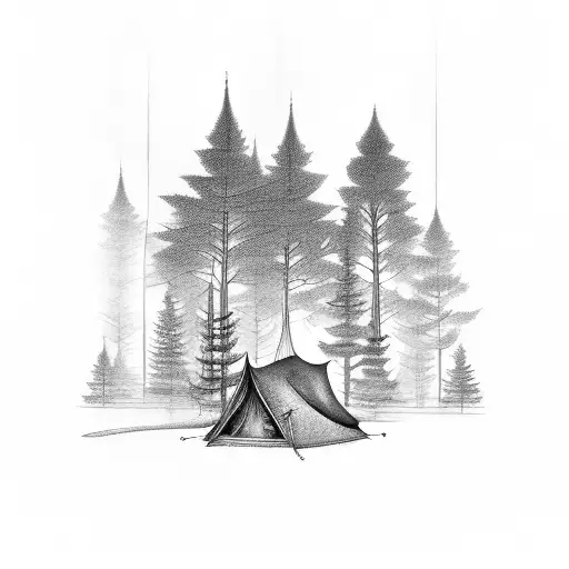 A Detailed Tent Nestled Among A Serene Forest Landscape
