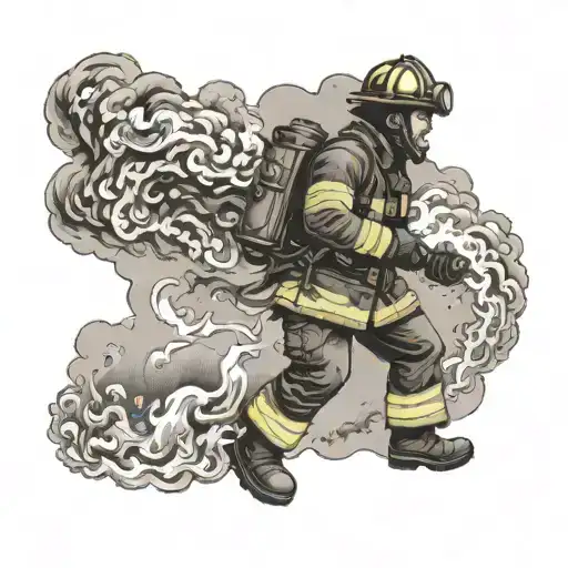 A Dramatic Scene Of A Firefighter Battling Flames With Billowing Smoke In The Background