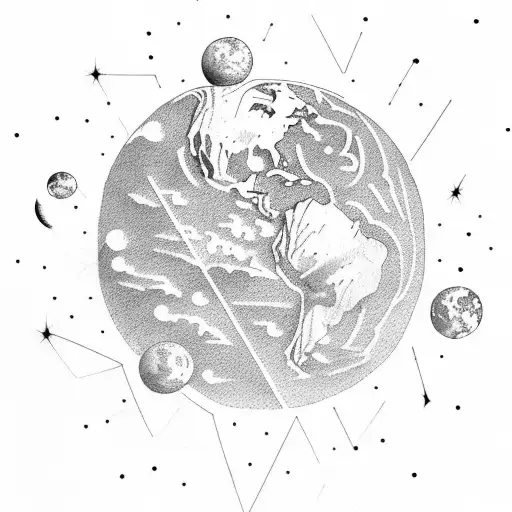 Globe Feminine Mountains Moon Sun