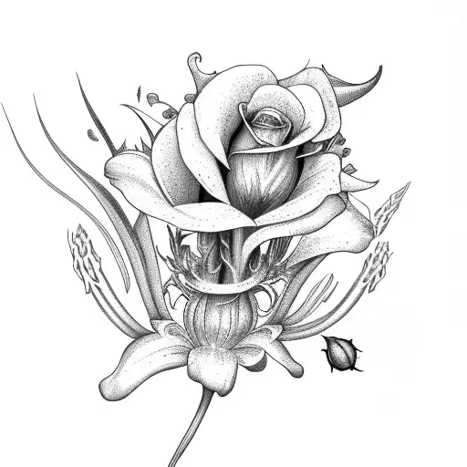 Rose Lily Of Valley And Thistle Bouquet Tied With Clover