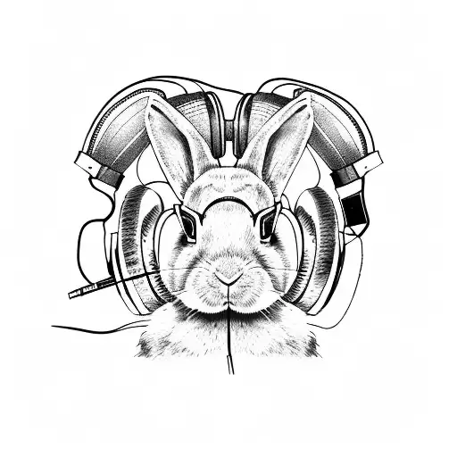A Rabbit Wearing Headphones And Listening To Techno Music