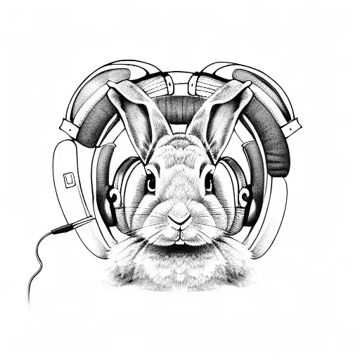 A Rabbit Wearing Headphone And Playing To Techno Music