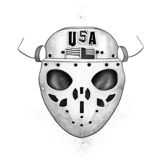 Dotwork Tattoo Of A Hockey Mask With The Usa Flag As The Background