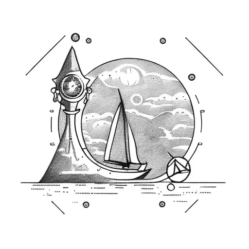 A Knife Piercing Through An Hourglass With A Ship Sailing In The Background