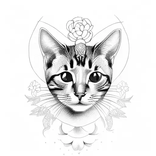 Different Flowers And Cat