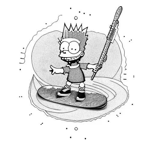 Dotwork Portrait Of Bart Simpson With A Skateboard