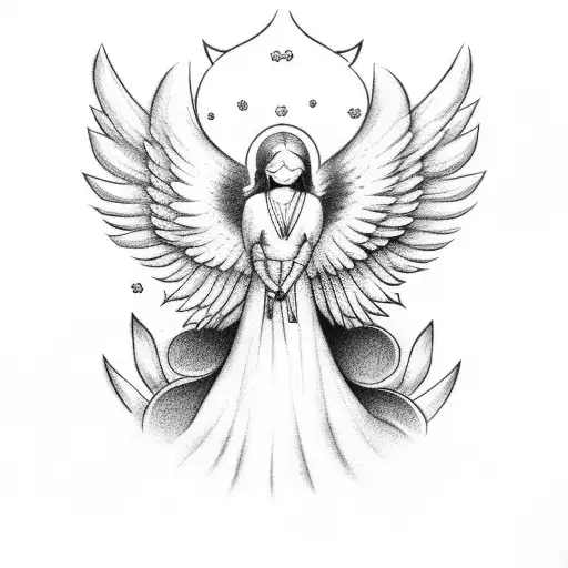 Angel With Dove And Cross With Clouds