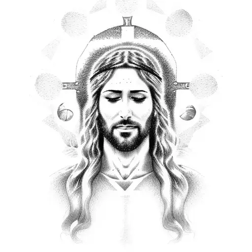 A Detailed Portrait Of Jesus With A Halo Made Of Athletic Equipment