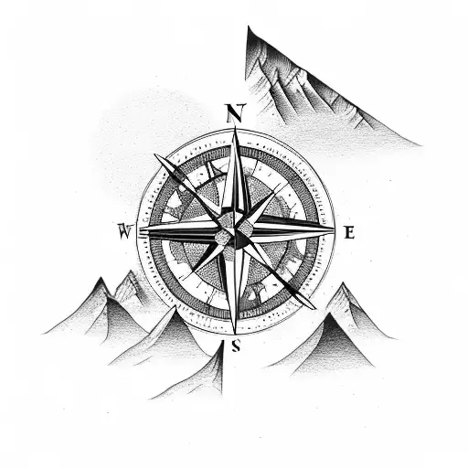 Compass With Mountain And Forest