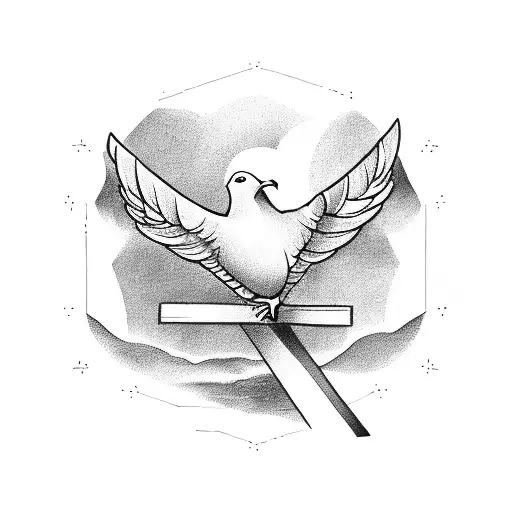 A Minimalistic And Geometric Depiction Of A Dove Carrying A Cross In Its Beak