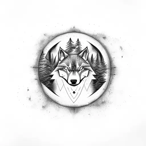 A Fierce Wolf Running Through A Forest With A Yin-yang Symbol On Its Chest