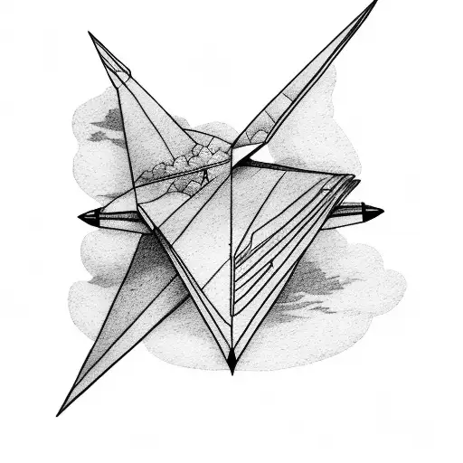 A Minimalist Tattoo Of Three Paper Airplanes Flying Into A Breathtaking Sunset