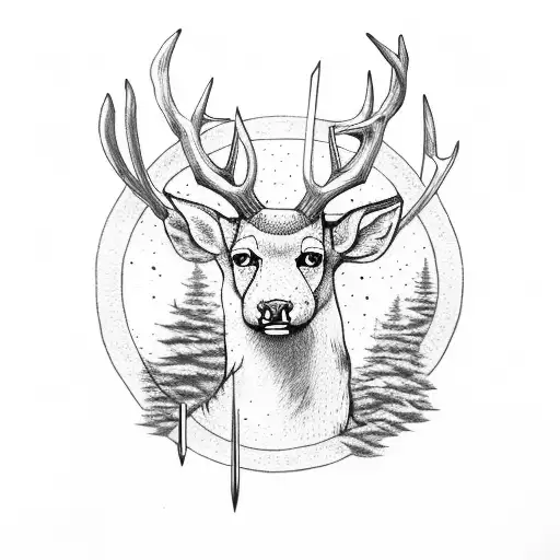 Sword With Deer Head On Top In A Forest