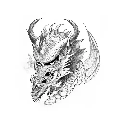 Dragon And An Oni Mask