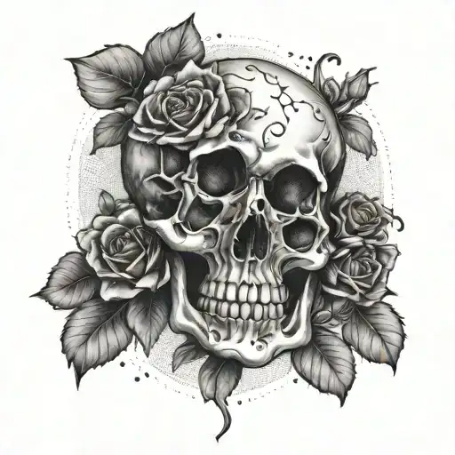 Gemini Zodiac Sign Half Skull Wearing And Roses