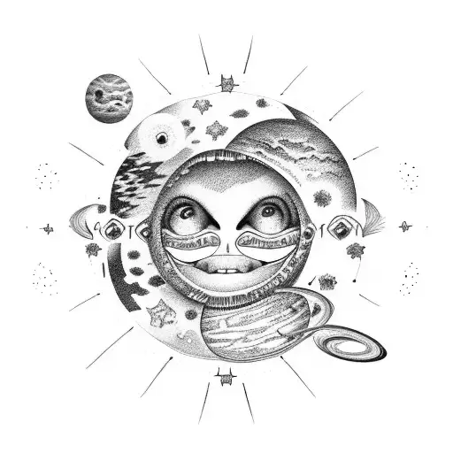 Female Mouth Open With Planets And Stars Inside