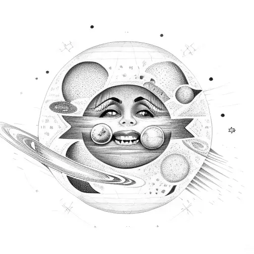 Female Mouth Open With Planets And Stars Inside