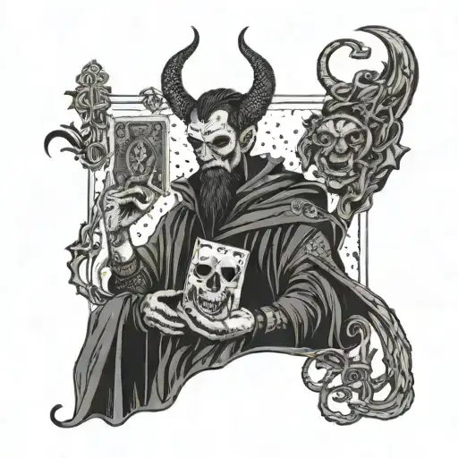 A Greed-themed Tarot Card With A Devil And Money Symbols