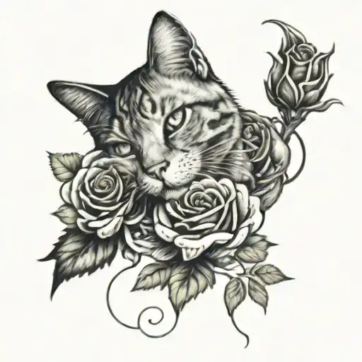 Cat And Roses