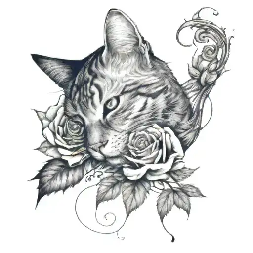 Cat And Roses
