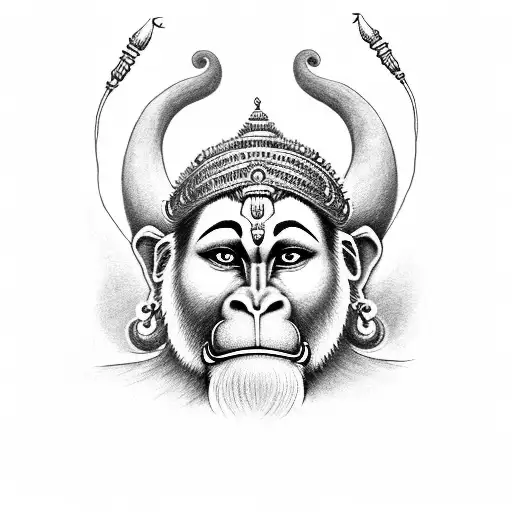 Hanuman With Line Sankat Kate Mite Sab Pir Jo Sumere Hanumant Balbira On His Tail