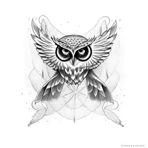 Owl With Open Wings And A Skull In The Middle