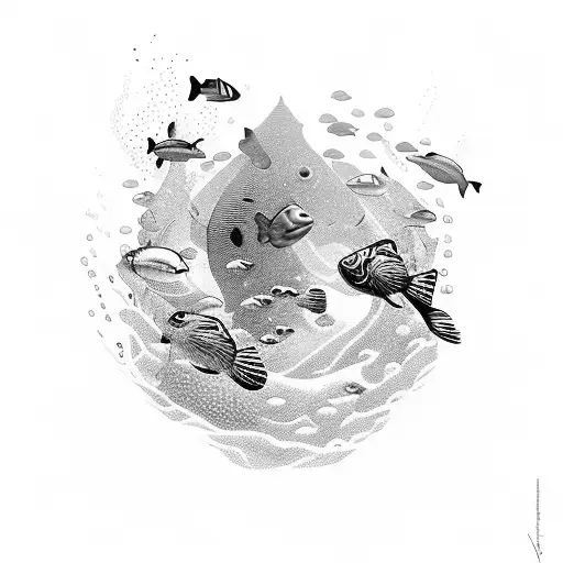 An Underwater Scene With A Dj Medic Surrounded By Vibrant Marine Life And Pulsating Music Waves