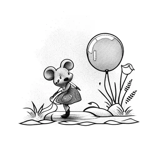 A Little Girl Crossing A Creek With A Mouse