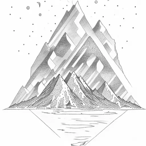 A Mountain Range With A Moonlit Bonfire At The Base