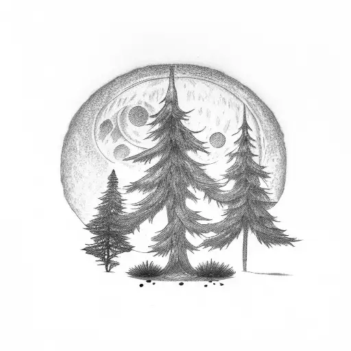 Three Pine Tree The Sun And The Moon