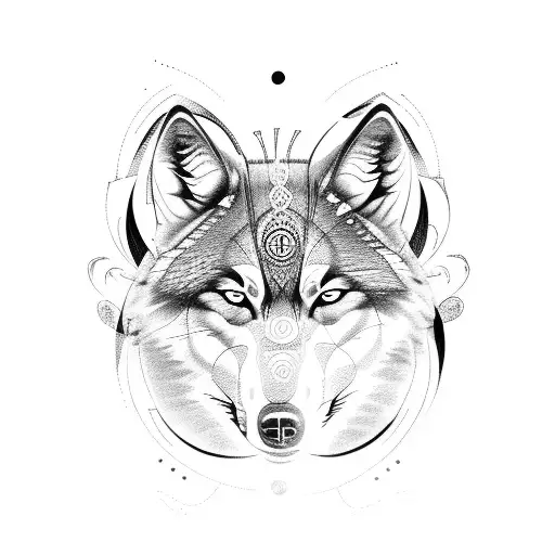 Abstract Tattoo Of Wolf Tracks Intertwined With Philosophical Symbols
