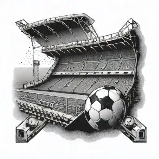 An Engineer's Blueprint Of A Football Stadium With Waves Of The Sea In The Background