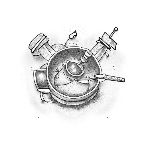 A Pharmacist's Mortar And Pestle With Rock Music Symbols Inside