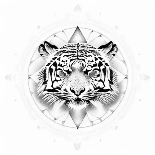 A Dotwork Mandala Incorporating A Tiger As A Symbol Of Rarity And Blessings