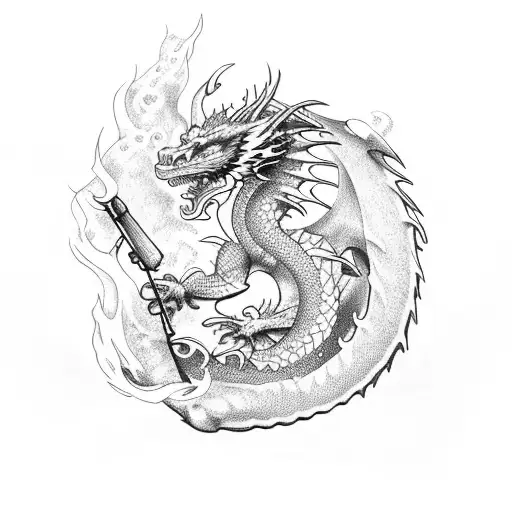 Dragon Blowing Fire Around Arm