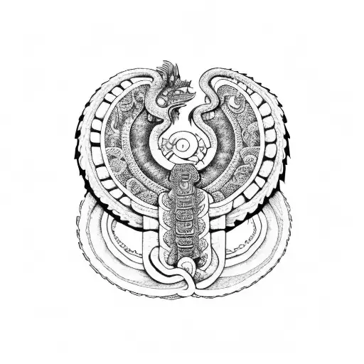 A Mayan Mythological Scene Depicting Quetzalcoatl In Dotwork Style