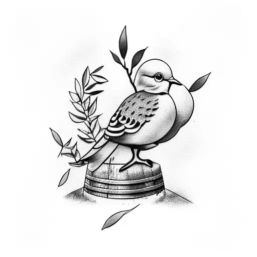 Dove Sitting On A Barrel With Olive Branch In Its Mouth