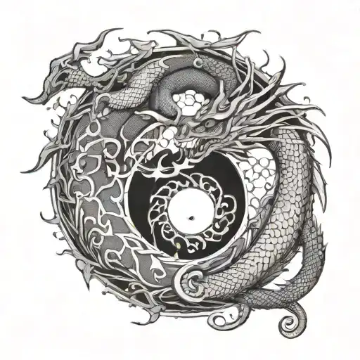 A Dragon Surrounding The Yin Yang Symbol