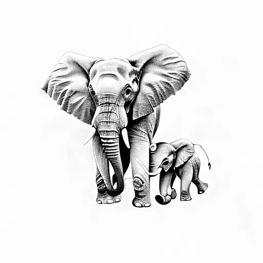 Mom And Baby Elephant