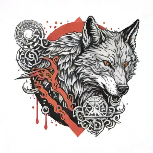 Wolf And Howl With Red Line Of Kratos War Scene Featuring