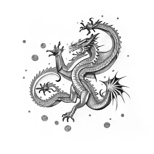 Dragon With Writing And Sparkles